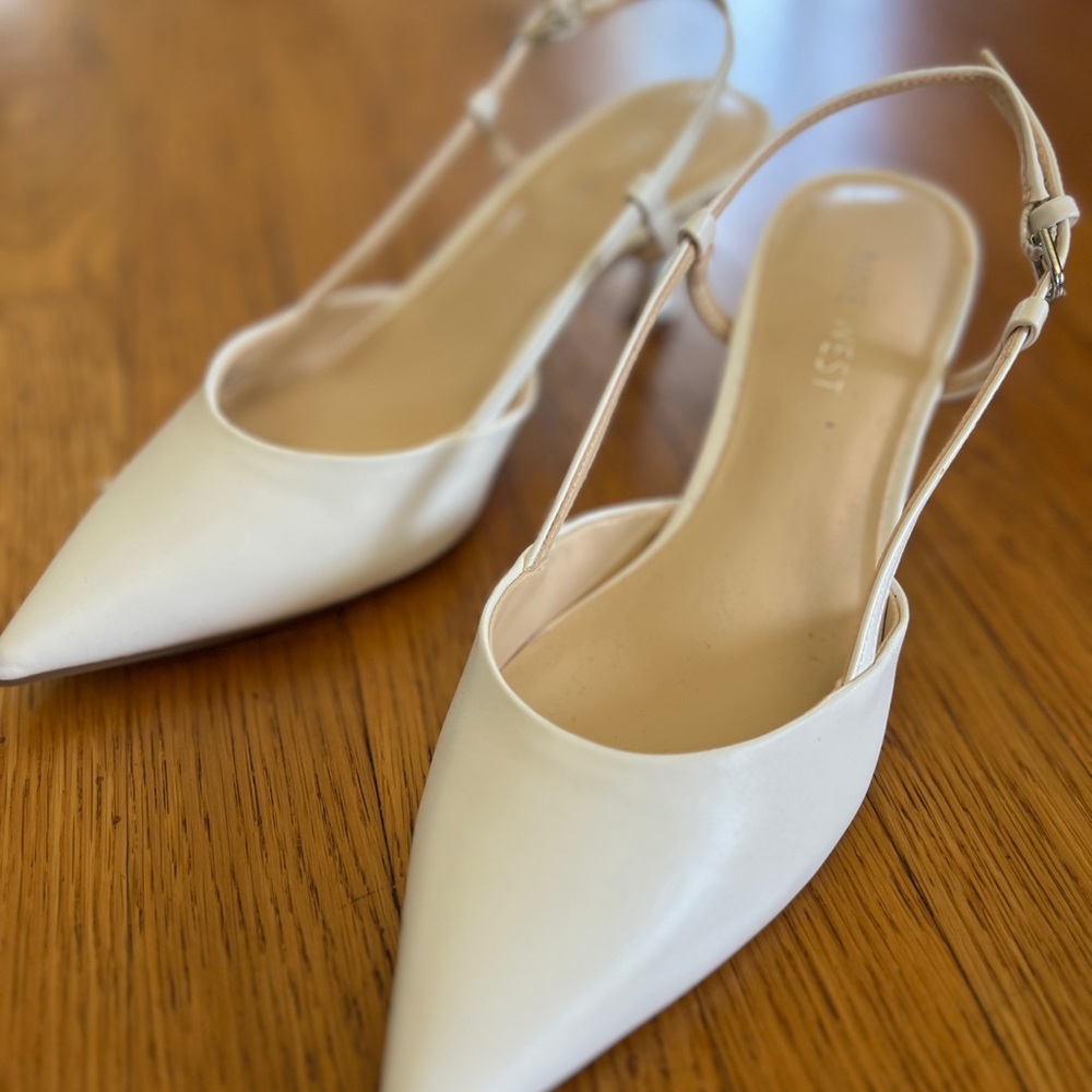 White Slingback Kitten Heels